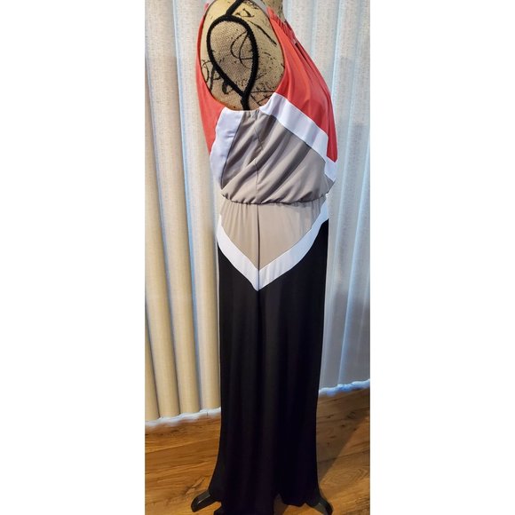 EUC- The London Collection - Maxi Dress- Coral Colorblock - Small - Picture 3 of 7